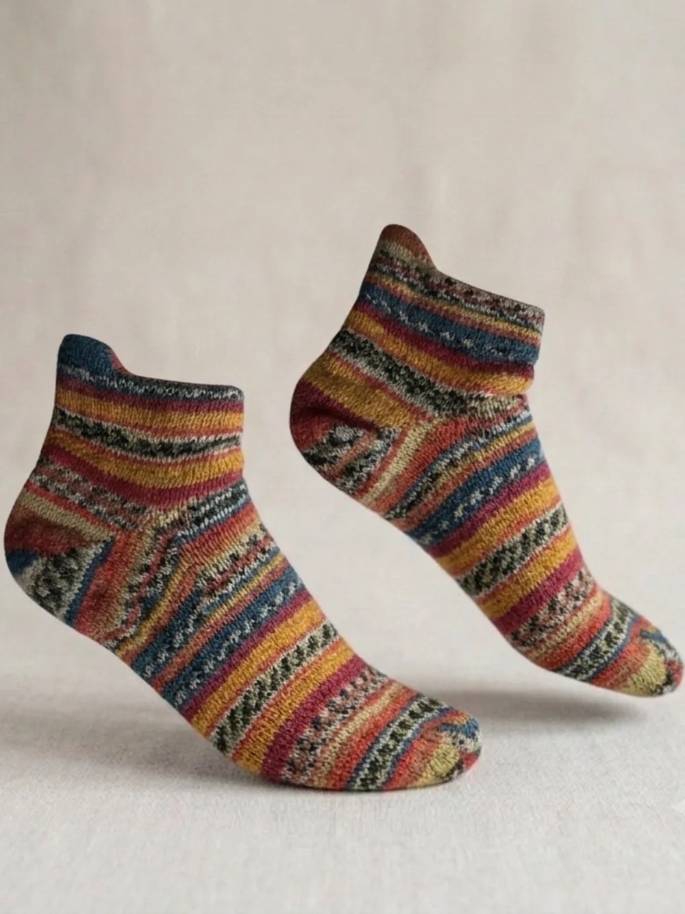 Sybil Quirky Birki multicolor handcrafted wool ankle socks 7-8.5